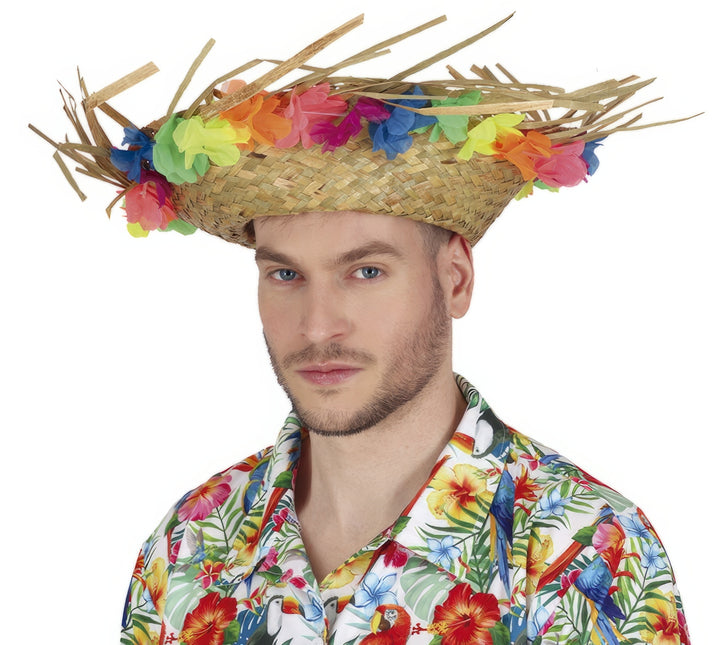 Sombrero de Paja Hawaiano con Flores