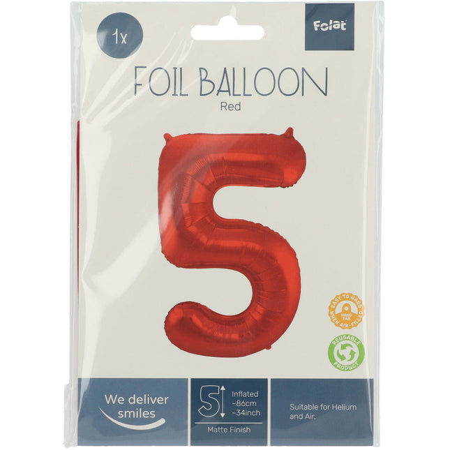 Globo Foil Figura 5 Rojo Mate XL 86cm vacío