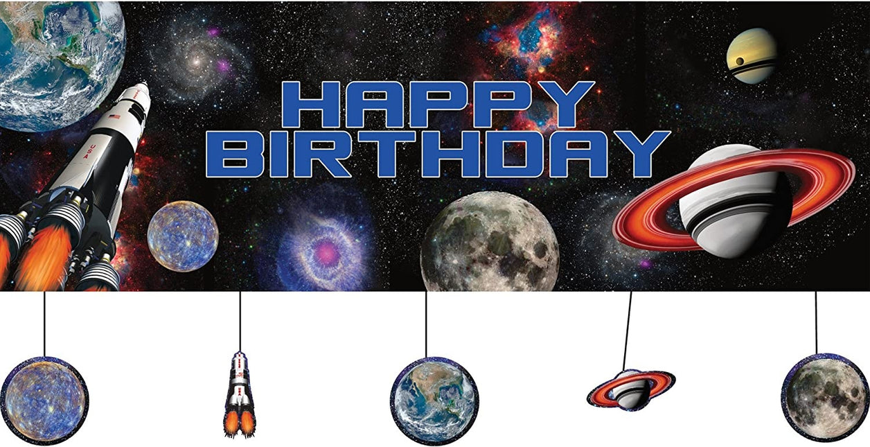 Banderola Fiesta Espacial Feliz Cumpleaños 1.52m