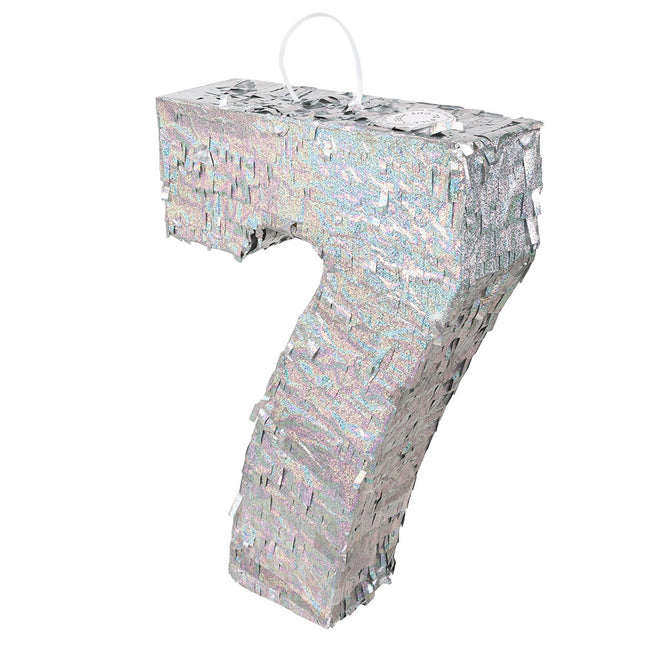 Piñata Plata 7 Años Holográfica 40cm