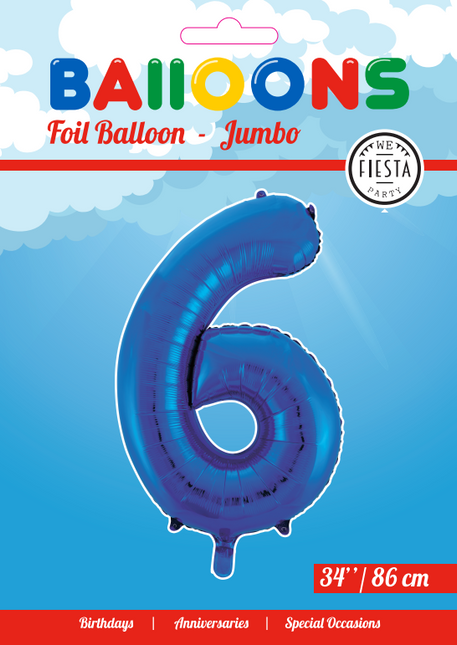 Globo foil Figura 6 Azul XL 86cm vacio