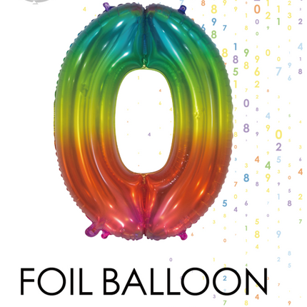 Globo de foil Figura 0 Arco Iris Transparente 66cm