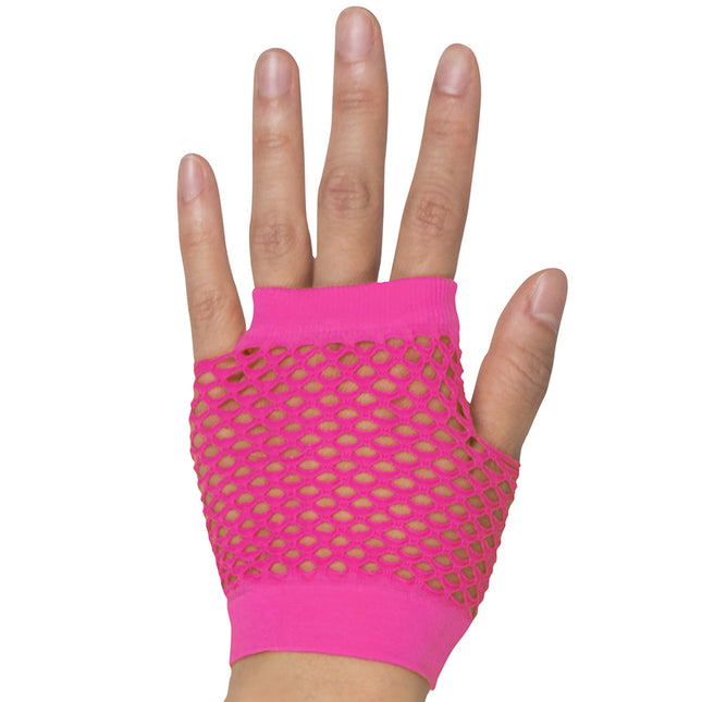 Guantes Fishnet Rosa Neón