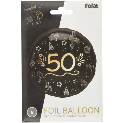 Globo de Helio 50 Años Negro Oro Vacío 45cm