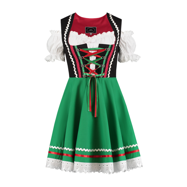 Oktoberfest Vestido Dirndl Oktoberfest Negro Verde Señoras 2 Piezas