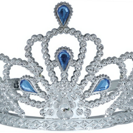 Tiara Plata Niña Con Diamantes Azul Niña