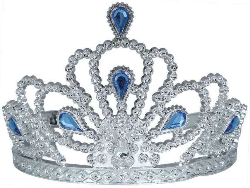 Tiara Plata Niña Con Diamantes Azul Niña