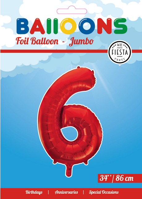 Globo Foil Figura 6 Rojo XL 86cm vacío