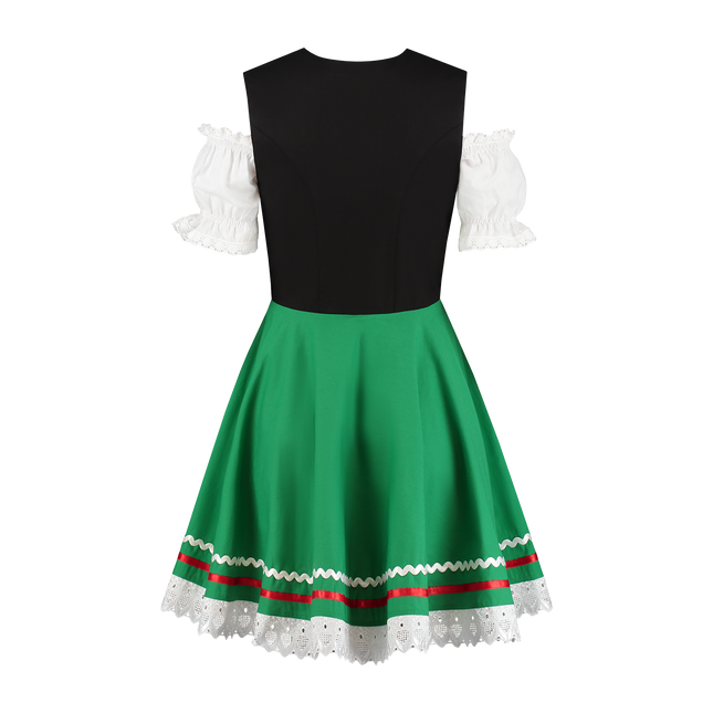 Oktoberfest Vestido Dirndl Oktoberfest Negro Verde Señoras 2 Piezas