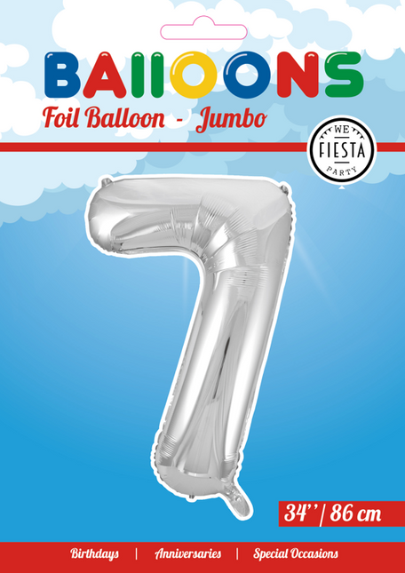 Globo Foil Figura 7 Plata XL 86cm vacío