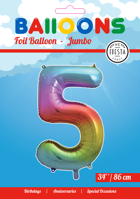 Globo Foil Figura 5 Arco Iris XL 86cm vacío