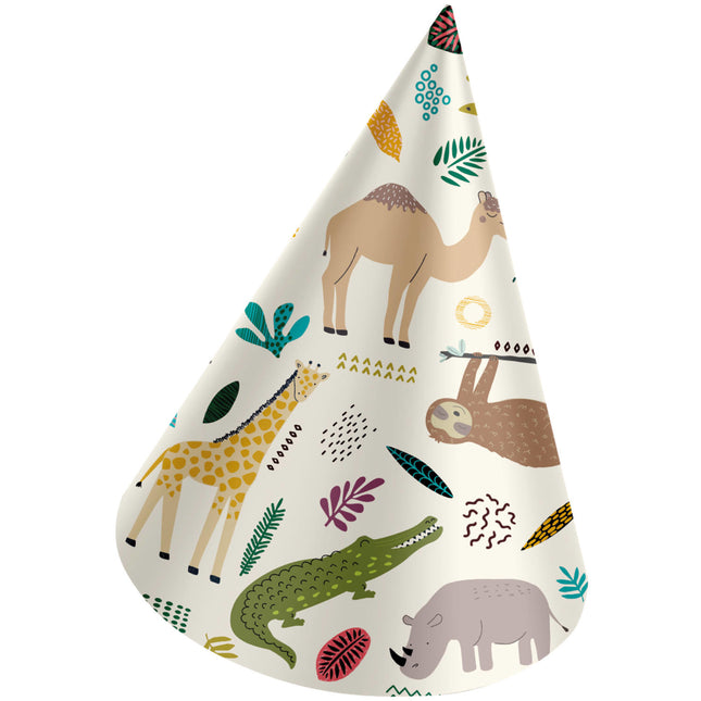 Sombreros para fiestas de animales de la jungla Zoo de papel 6pcs