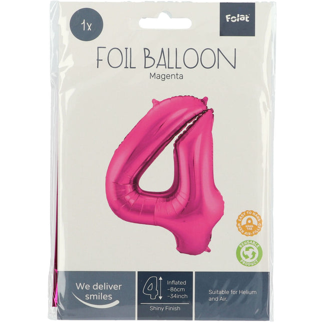 Globo Foil Figura 4 Fucsia Metalizado XL 86cm vacío