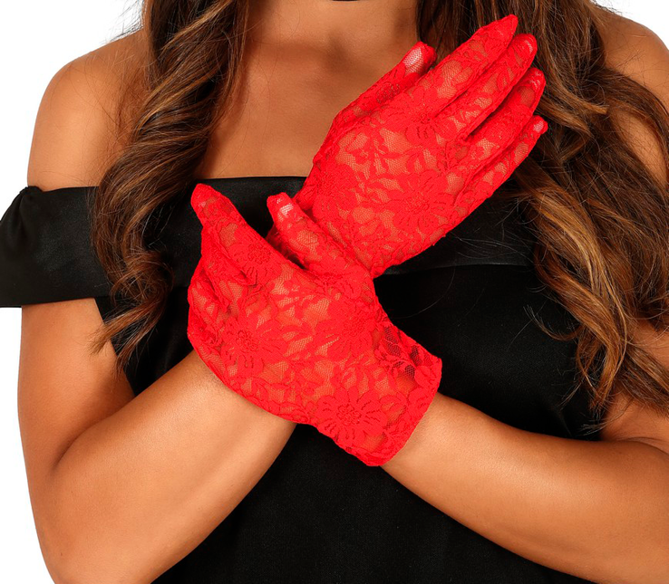 Guantes Rojos Encaje 22cm