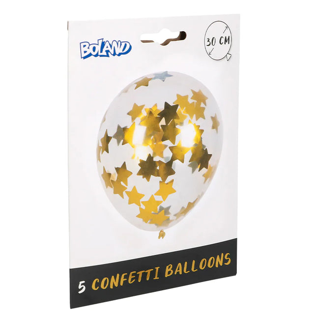 Globos Confeti Estrellas Oro 30cm 5pcs