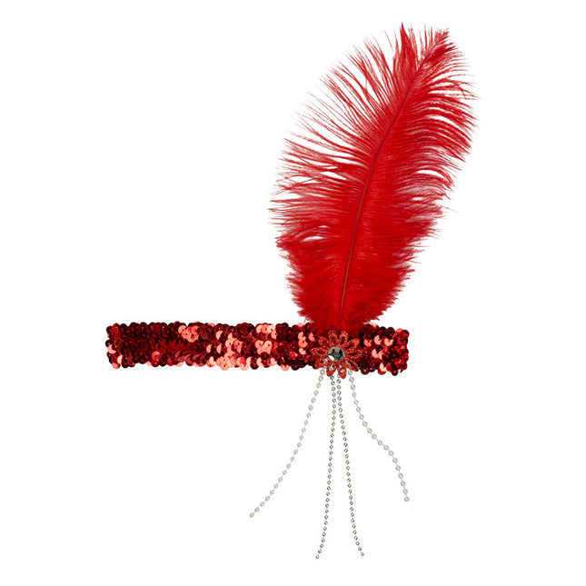 Diadema Roja Pluma Flapper