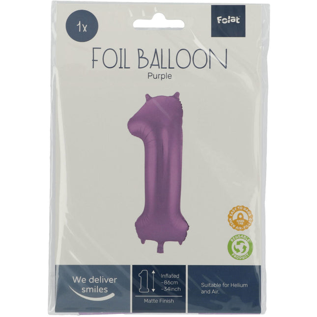 Globo Foil Figura 1 Violeta Mate XL 86cm vacío