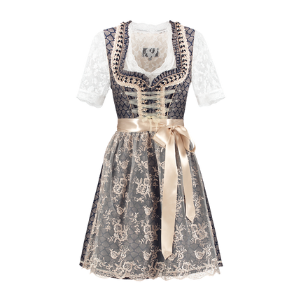 Azul Blanco Crema Vestido Dirndl Oktoberfest Mujer 2 Piezas