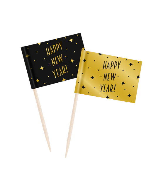 Palillos de cóctel Feliz Año Nuevo 6.5cm 50pcs