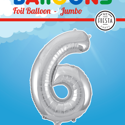 Globo Foil Figura 6 Plata XL 86cm vacío