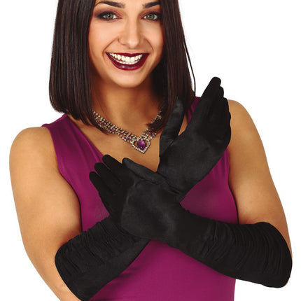 Guantes de Halloween Terciopelo Negro 45cm