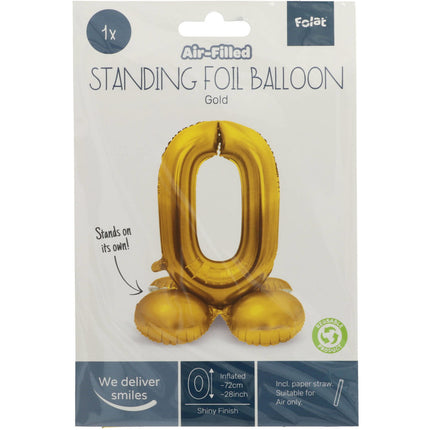 Globo Foil Figura 0 Oro con soporte 72cm