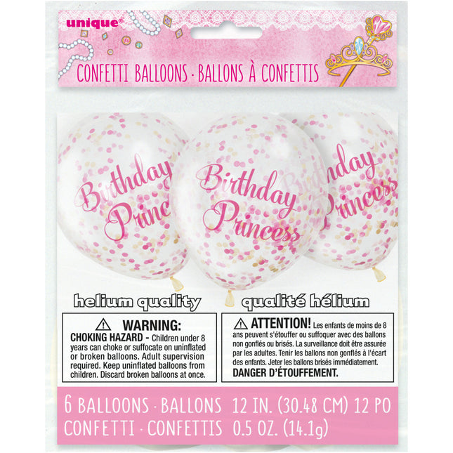 Globos Confeti Cumpleaños Princesa 30cm 6pcs