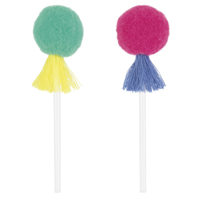 Adornos de colores para magdalenas Pom Pom y borlas 8 unidades