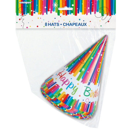 Fiesta de Cumpleaños Arco Iris Cintas Sombreros 8pcs