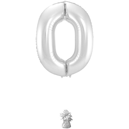 Globo Foil Figura 0 Plata Metalizado XL 86cm vacío