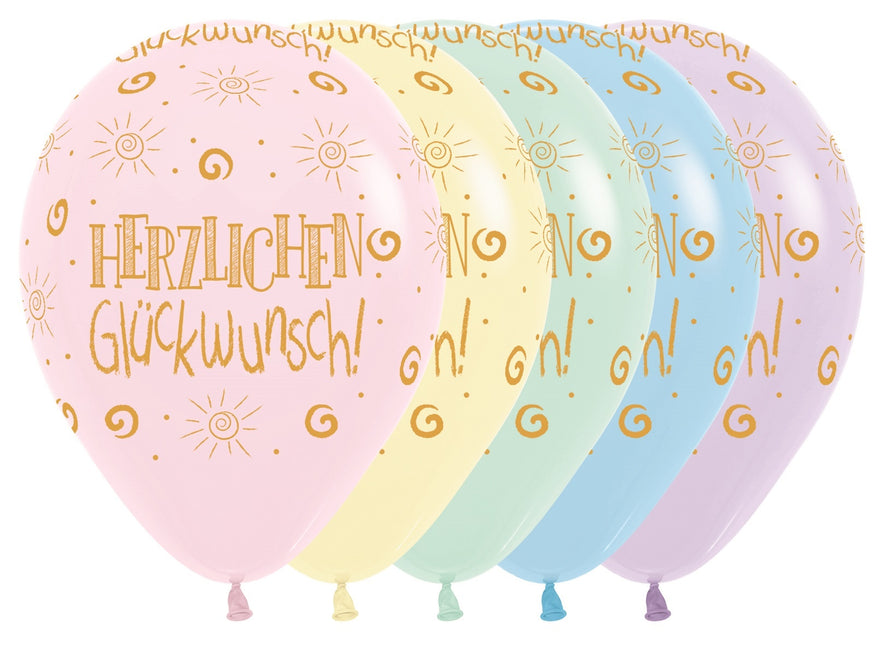 Globos Herzlichen Gluckwunsch Pastel Mate Mix 30cm 25pcs