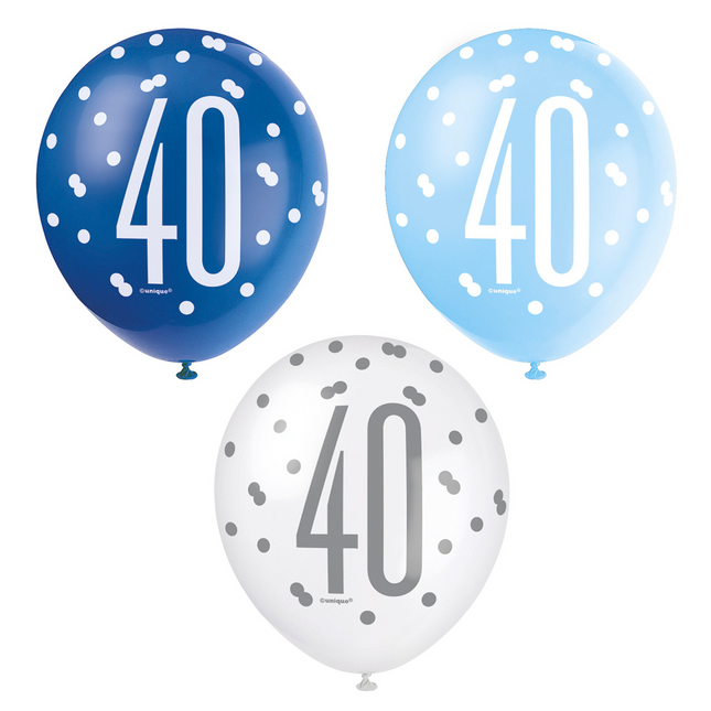 Globos 40 Años Lunares Azul 30cm 6pcs