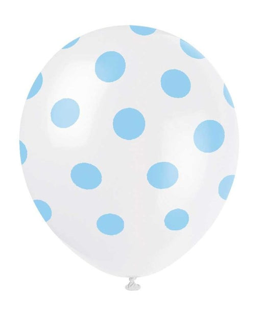 Globos Azul Claro Lunares Blancos 30cm 6pcs