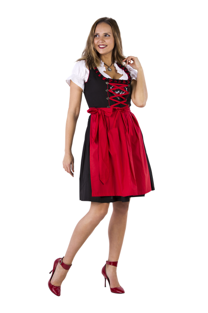 Negro Rojo Vestido Dirndl Oktoberfest Señoras