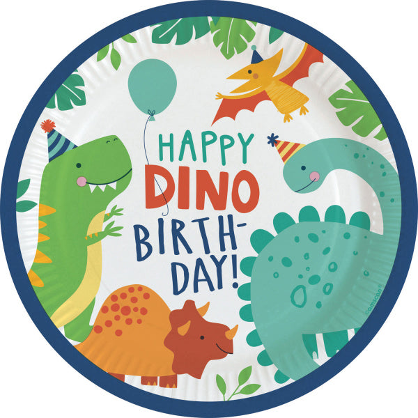 Platos de Colores Dino Feliz Cumpleaños 23cm 8pcs