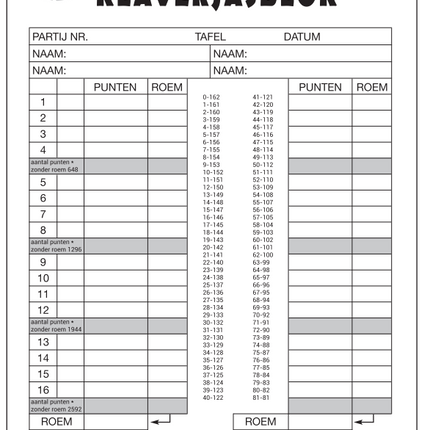 Bloc de notas Klaverjas 21cm 50 páginas