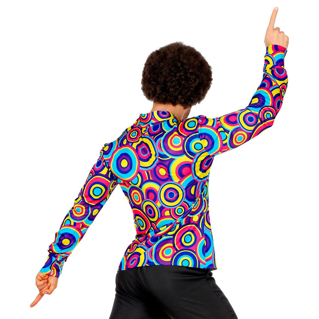 Disco 70S Blusa Azul Burbujas Hombre