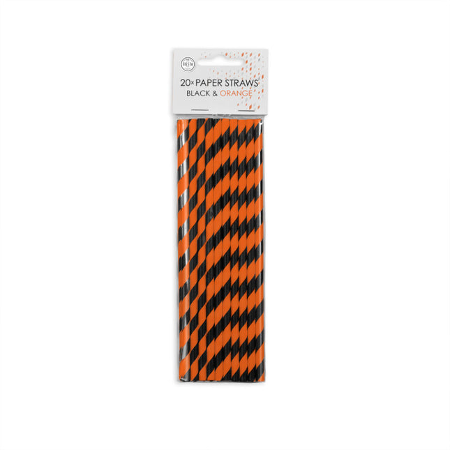 Pajitas de Papel Naranja/Negro Rayas 19.7cm 20pcs