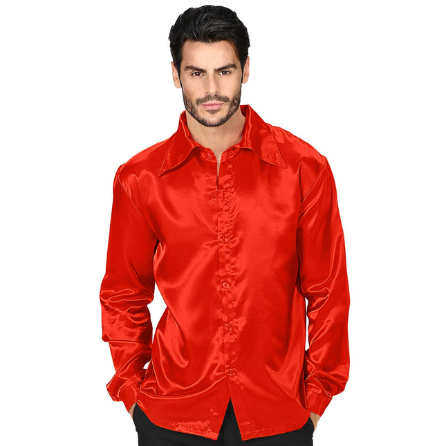 Blusa Disco 70S Satén Rojo Hombre