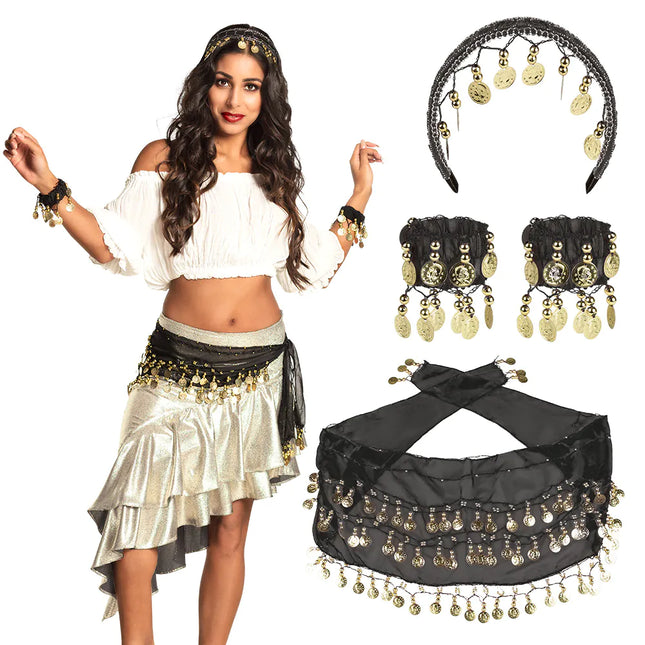 Juego de accesorios Bailarina del vientre negra 4 piezas