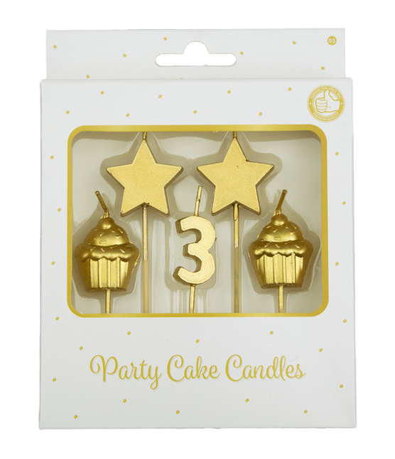 Velas 3 Años Cupcake Oro 17,5cm