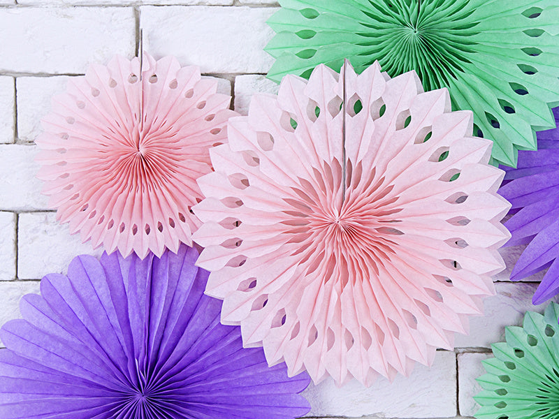 Abanicos de Papel Rosa Claro Pastel Set 20-30cm 3 piezas