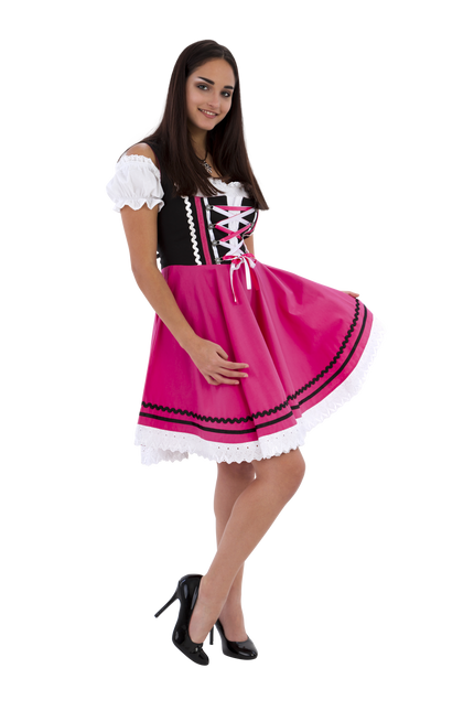 Oktoberfest Vestido Dirndl Oktoberfest Negro Rosa Señoras 2 Piezas