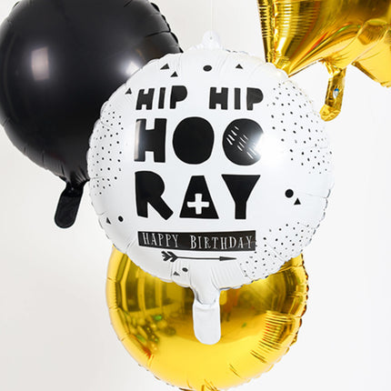 Globo de Helio Hip Hip Hooray Negro Blanco Vacío 45cm