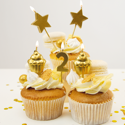 Velas 2 Años Cupcake Oro 17,5cm