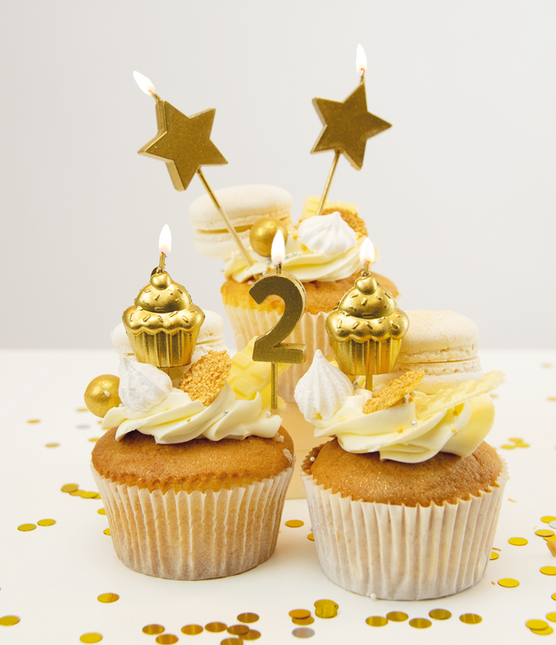 Velas 2 Años Cupcake Oro 17,5cm