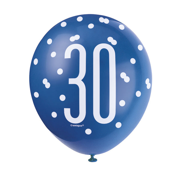 Globos 30 Años Lunares Azul 30cm 6pcs