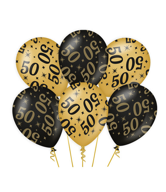 Globos 50 Años Oro Negro 30cm 6pcs