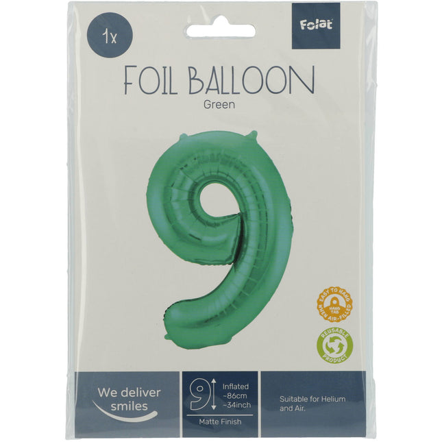 Globo Foil Figura 9 Verde Mate XL 86cm vacío