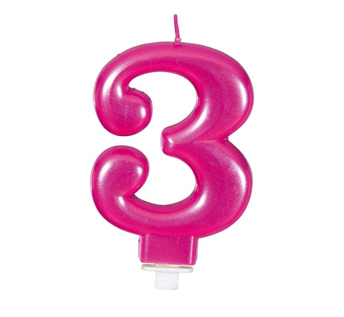 Vela Rosa 3 Años Metálica 8cm